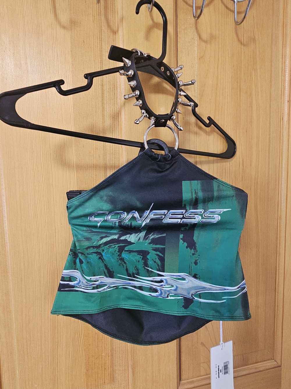 Women's Green Graphic Halter Top